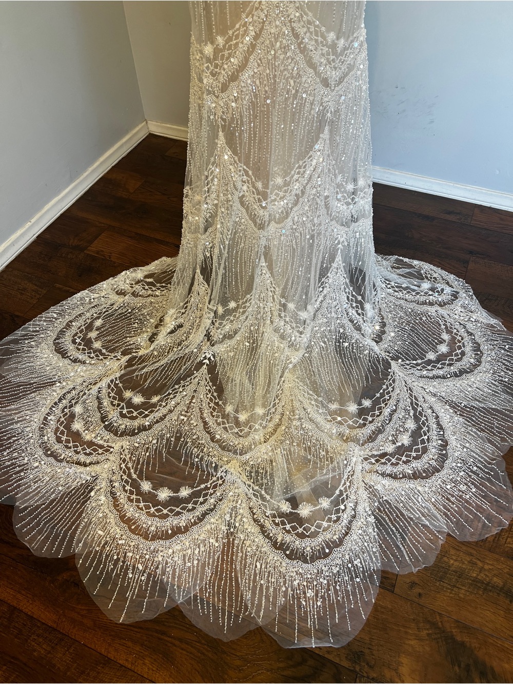 Elegant Beaded Lace Wedding Dress with Train - Picture 9 of 12